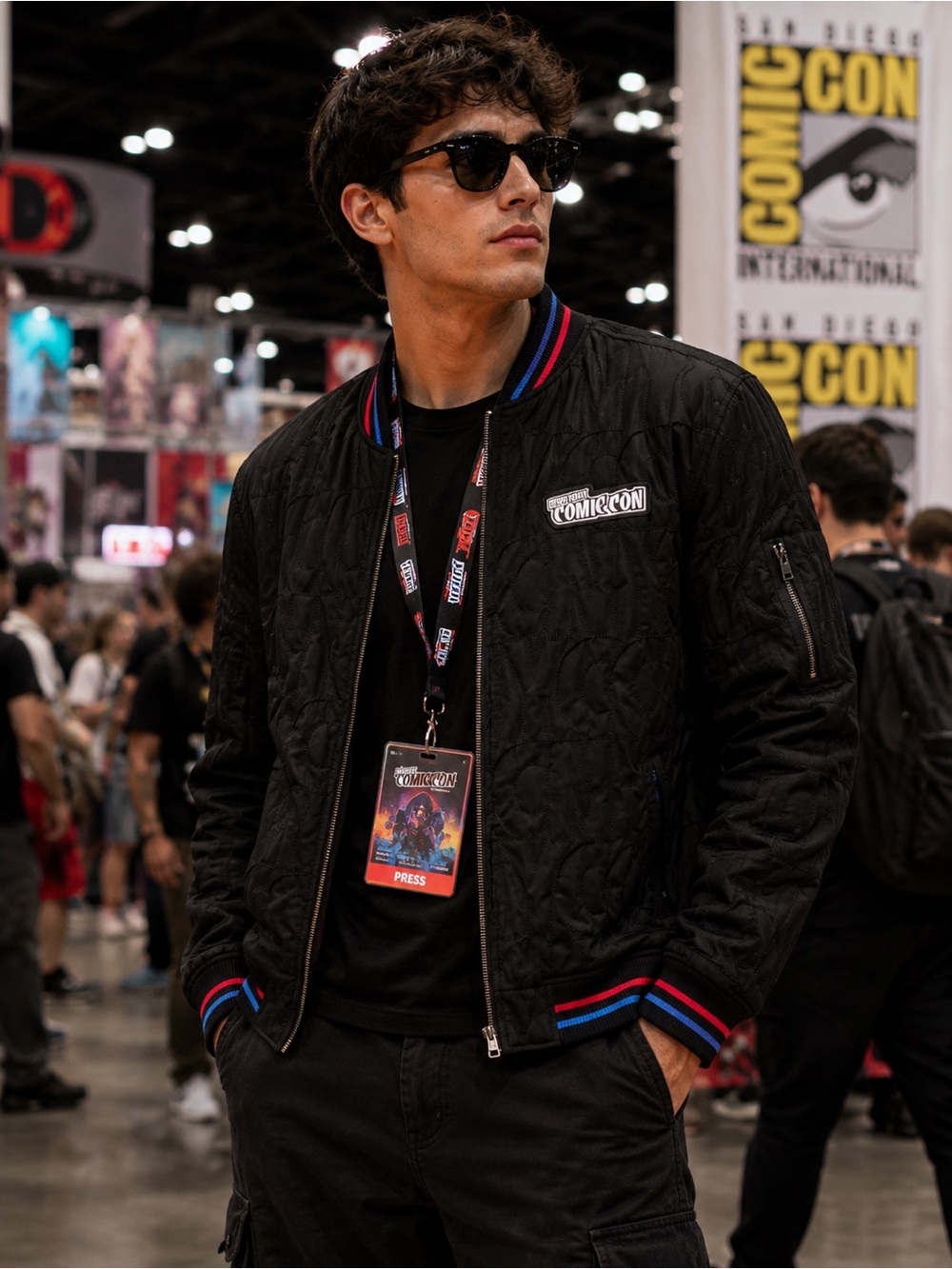 COMIC CON Quilted Bomber Jacket - Black